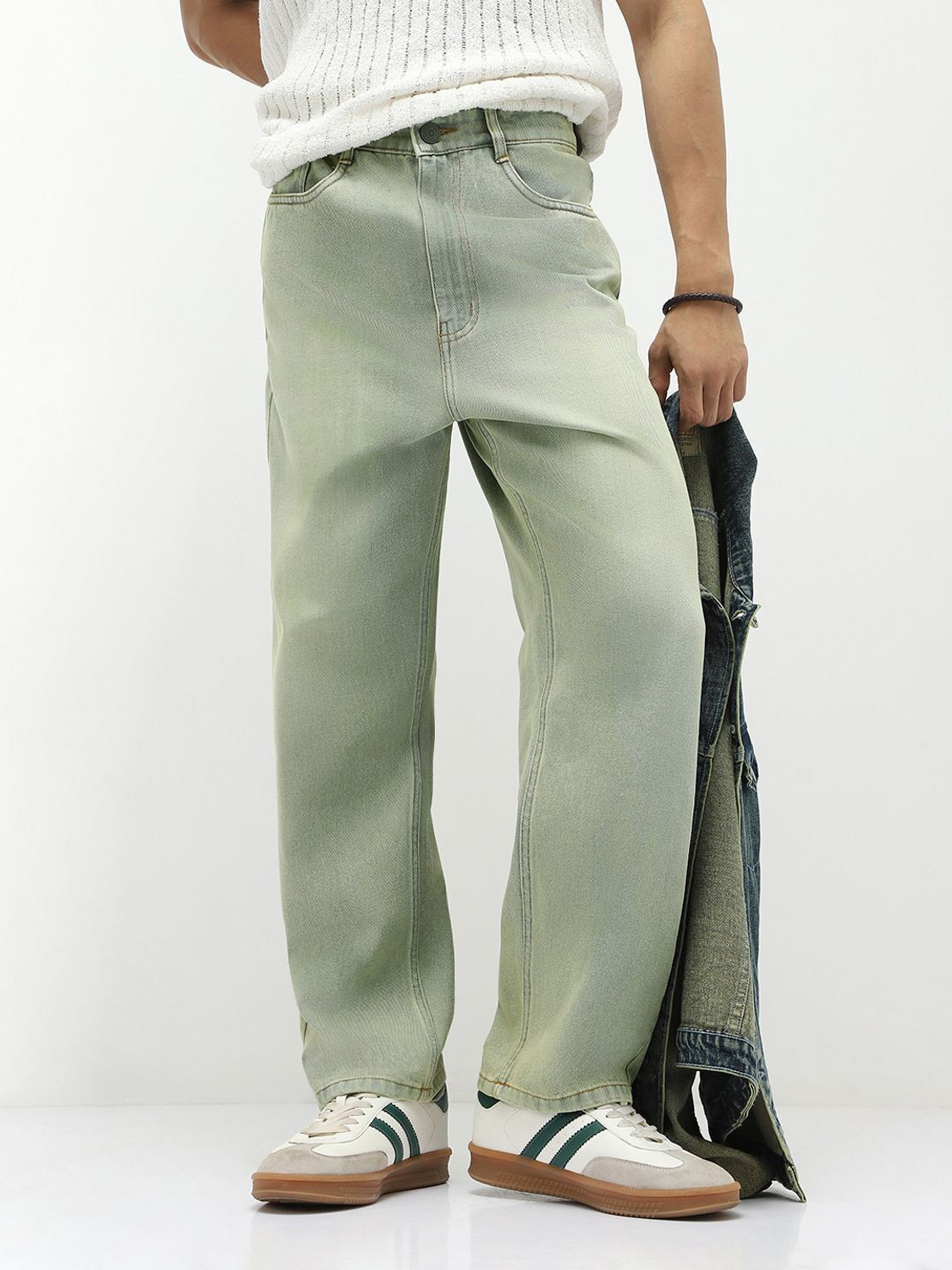 Image of woomny Men Baggy Fit High Rise Green Jeans