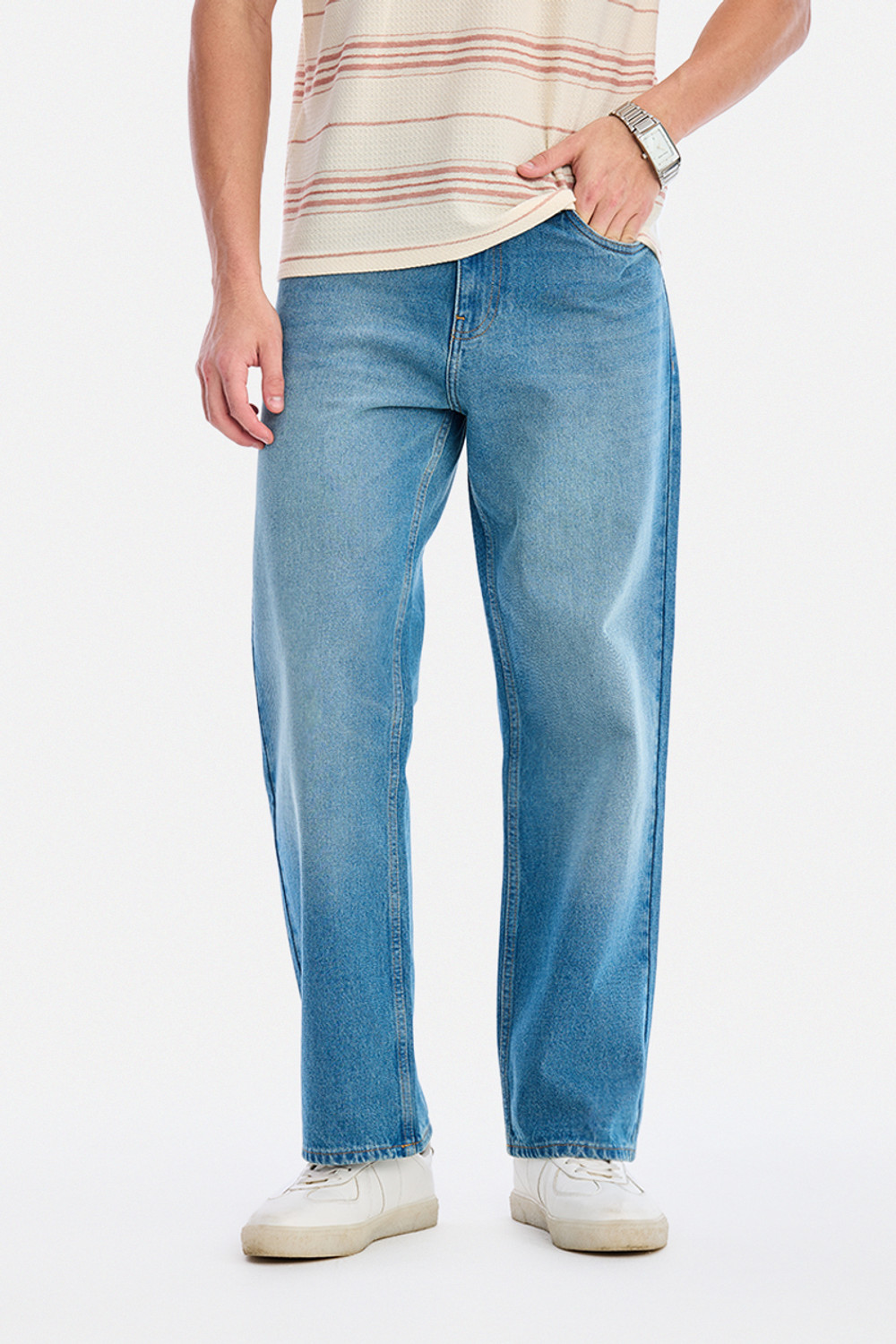 Image of Snitch Men Loose Fit Mid Rise Dark Blue Jeans