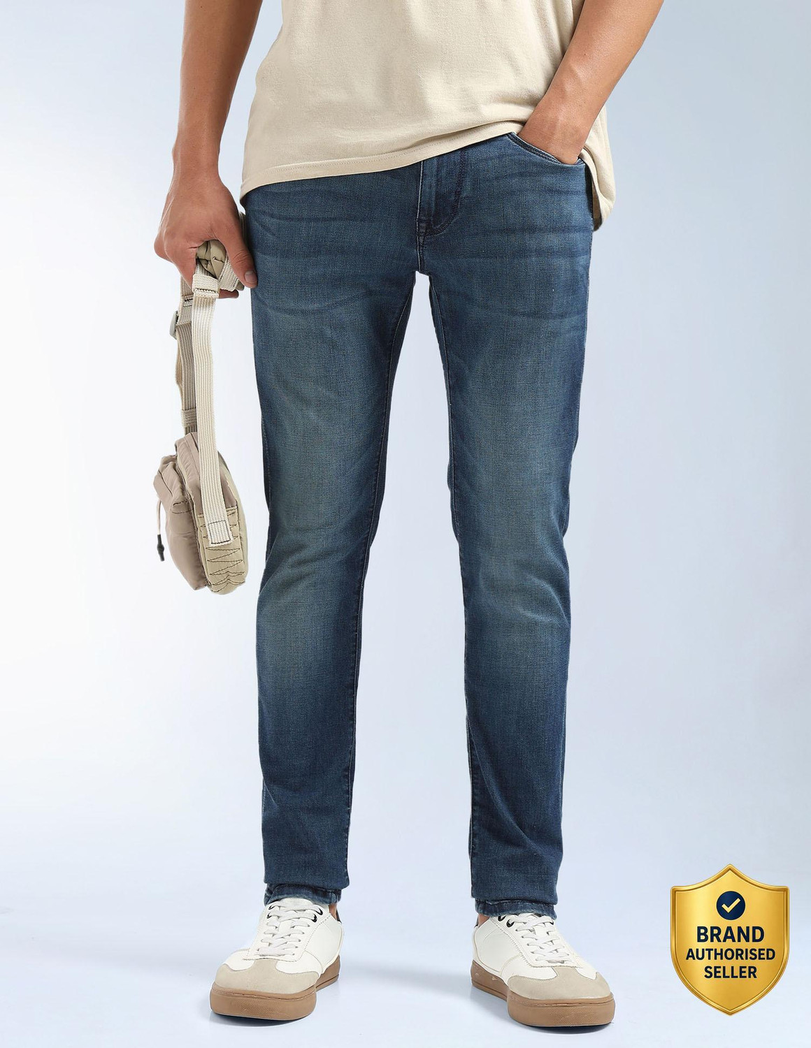 Image of FLYING MACHINE Men Skinny Low Rise Blue Jeans