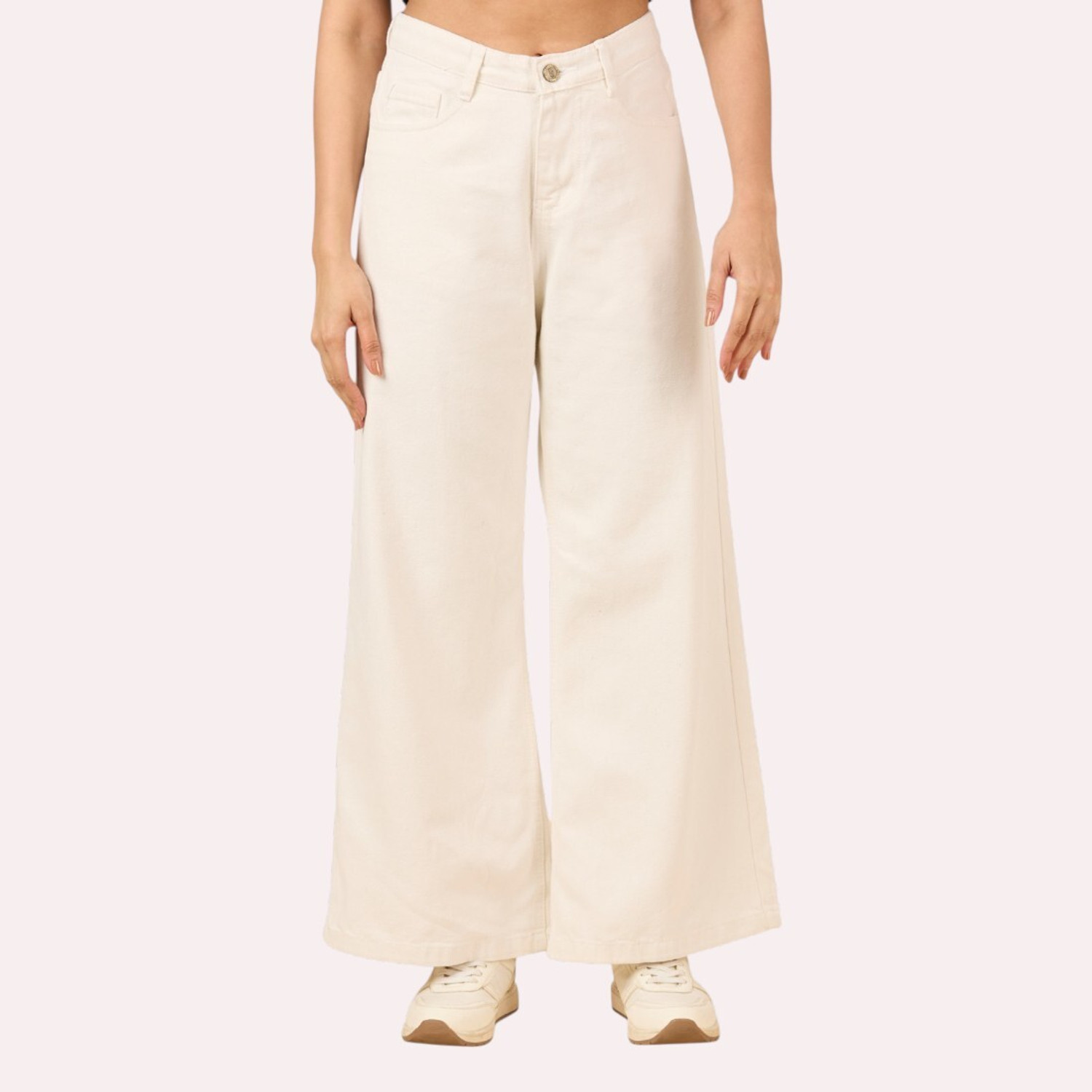 Image of YAMEETFIT Women Regular High Rise Beige Jeans