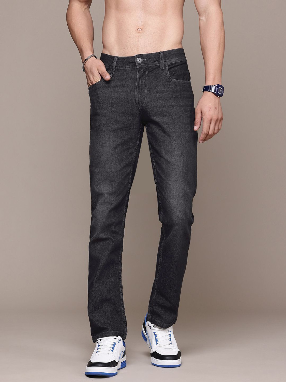 Image of Roadster Men Slim Mid Rise Blue Jeans