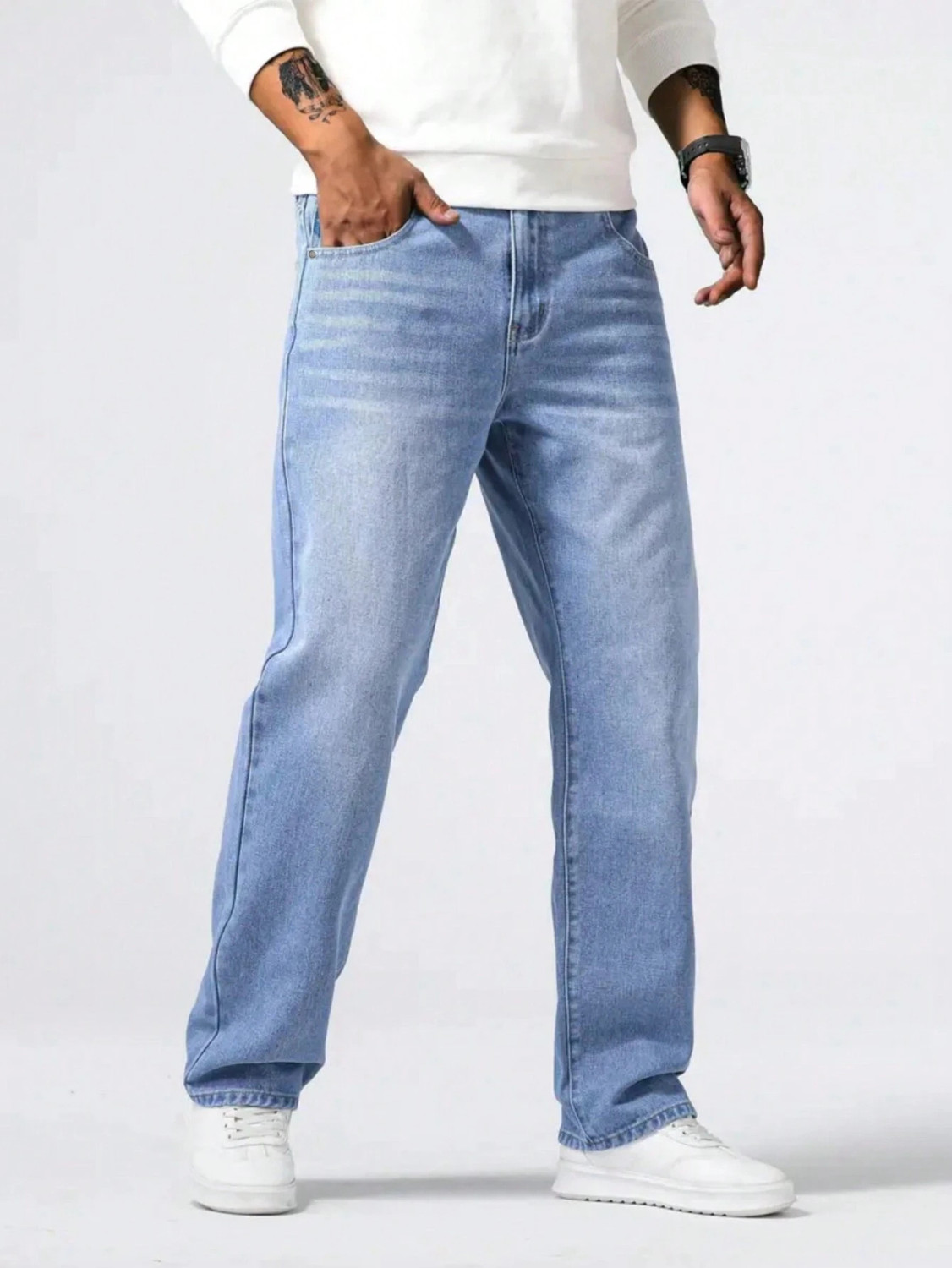 Image of comfits Men Straight Fit Mid Rise Light Blue Jeans
