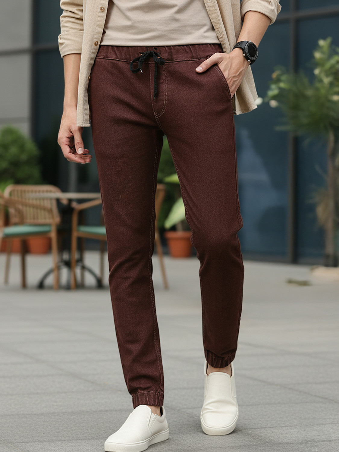 Image of URBAN LEGENDS Men Jogger Fit Mid Rise Green Jeans