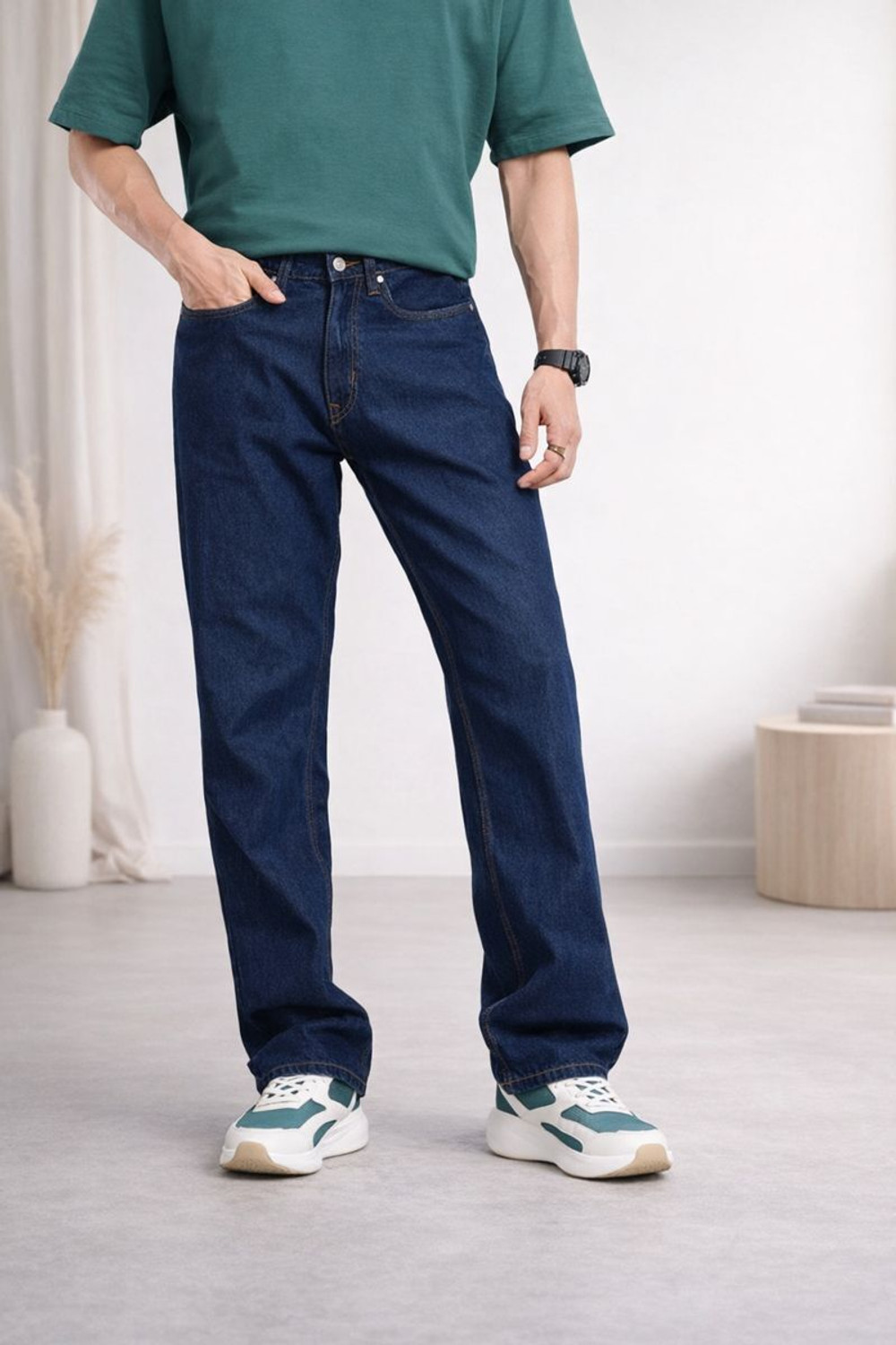 Image of OMP DENIM Men Loose Fit Mid Rise Black Jeans