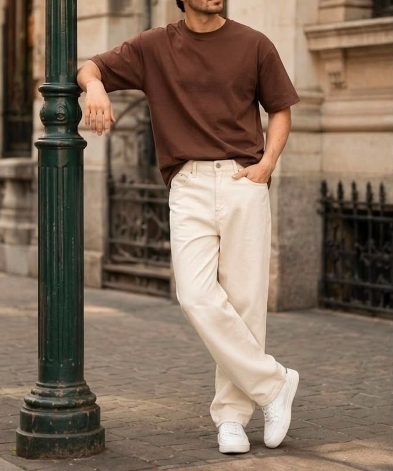 BREGRUUS Men Straight Fit Mid Rise Beige Jeans - Image 1