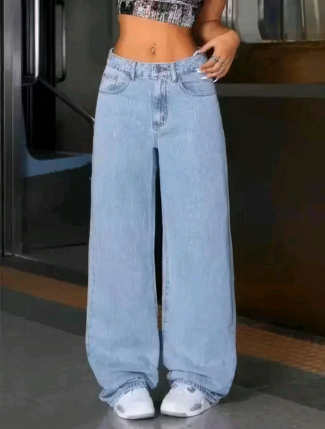 Image of Home Nation Women Wide Leg Mid Rise Light Blue Jeans