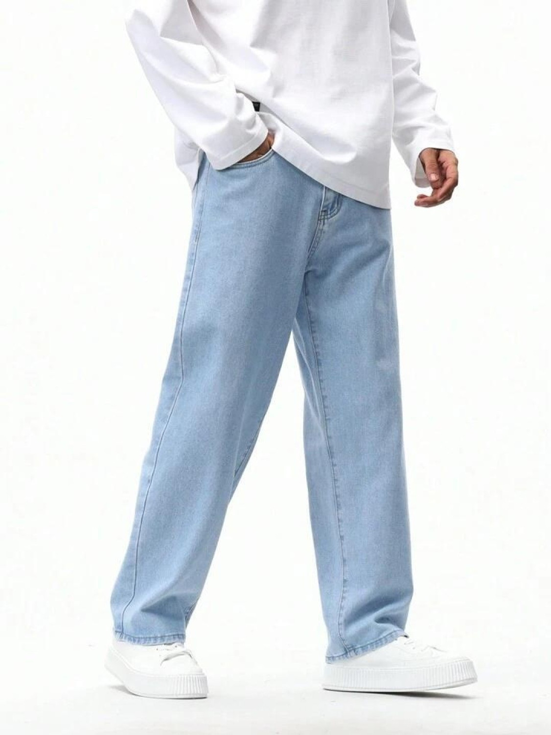Image of forufit Men Loose Fit Mid Rise Light Blue Jeans