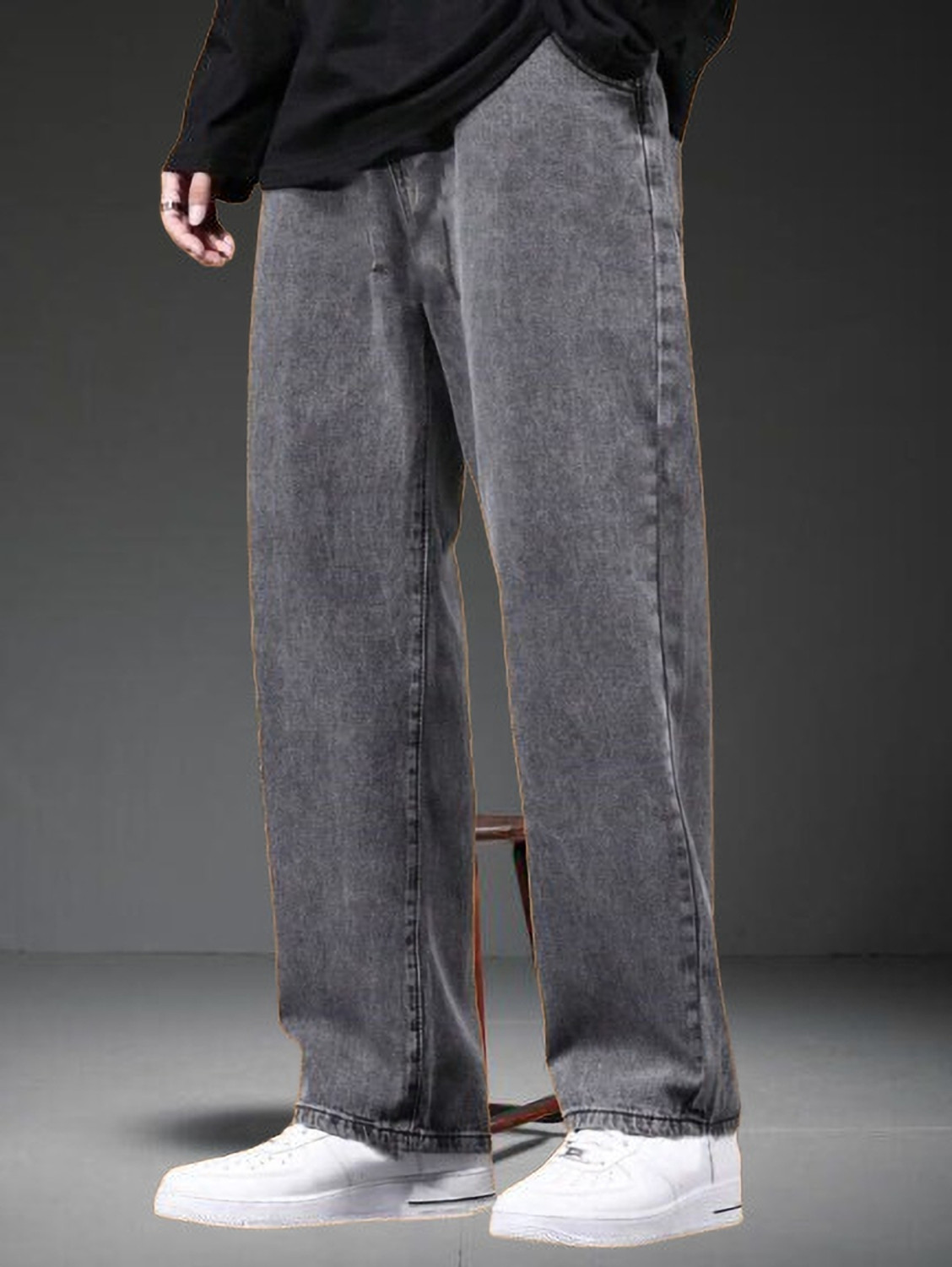 StarForWell Men Loose Fit Mid Rise Grey Jeans - Image 1