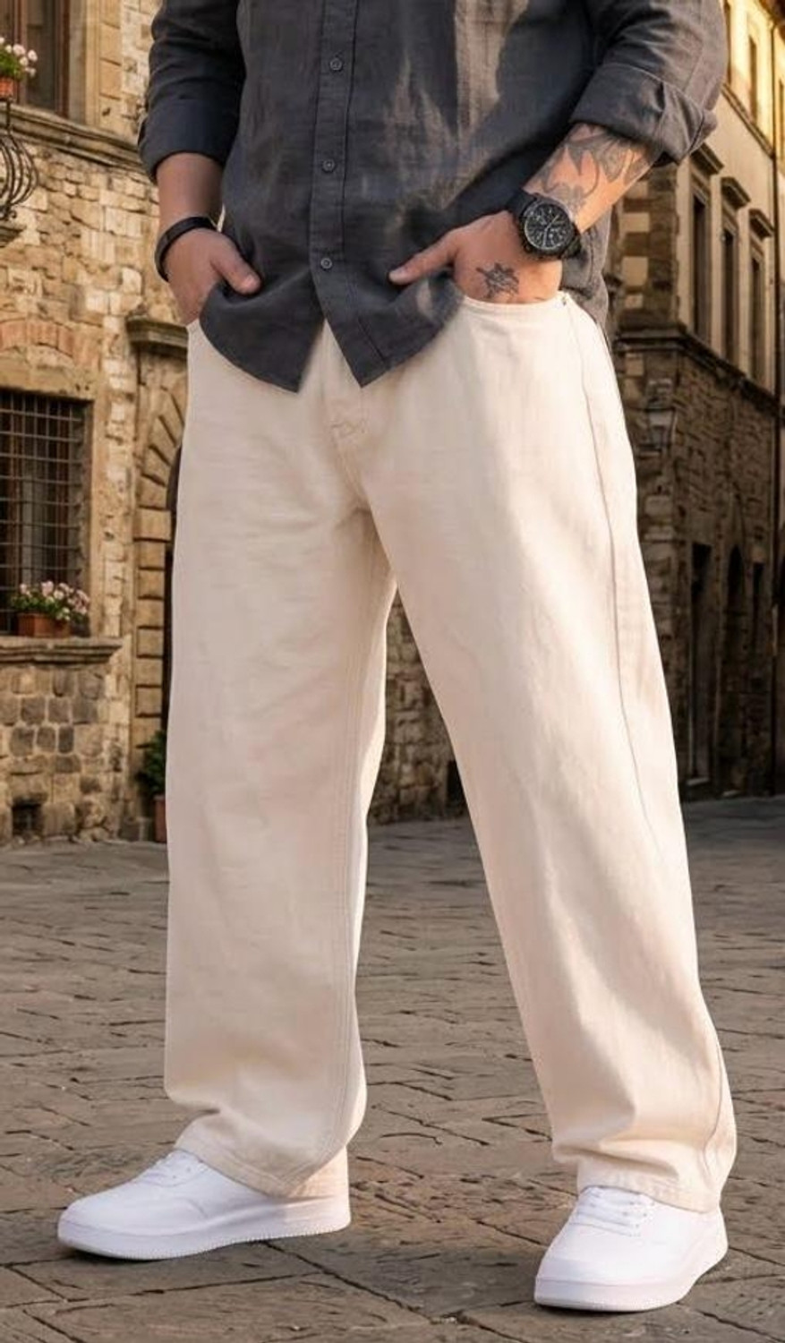 DASHING FIT Men Beige Mid Rise Loose Fit Jeans - Image 1