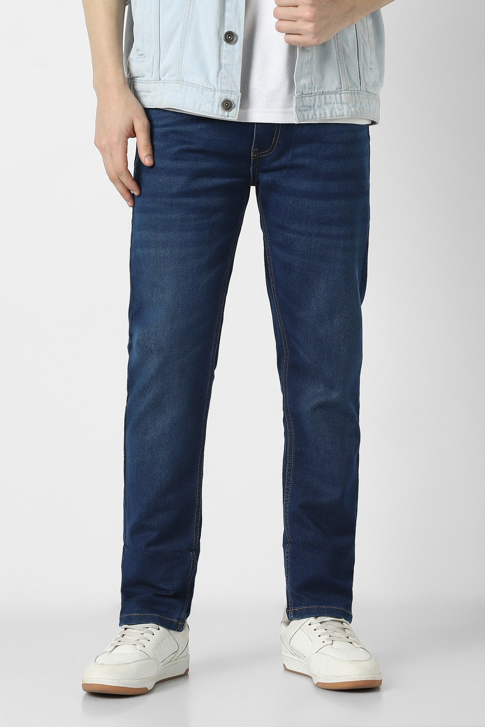 Image of NUMERO UNO Sustainable Denim Men Tapered Fit Low Rise Blue Jeans