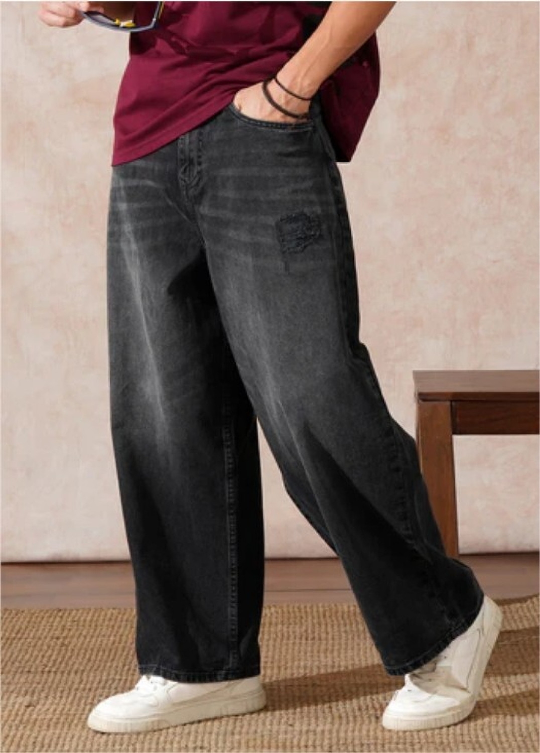 REEVA Men Straight Fit Mid Rise Black Jeans - Image 1