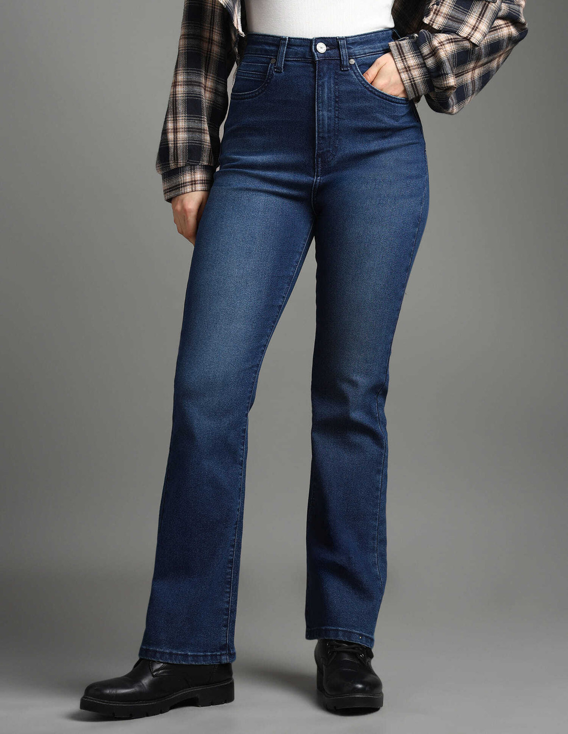Image of FLYING MACHINE Women Boot-Leg Low Rise Blue Jeans