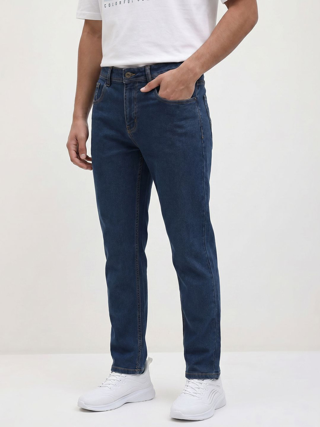 Image of Roadster Men Slim Mid Rise Dark Blue Jeans