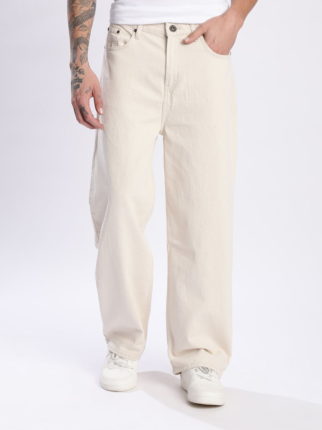 Image of MULTISOLARTECH Men Loose Fit High Rise Beige Jeans