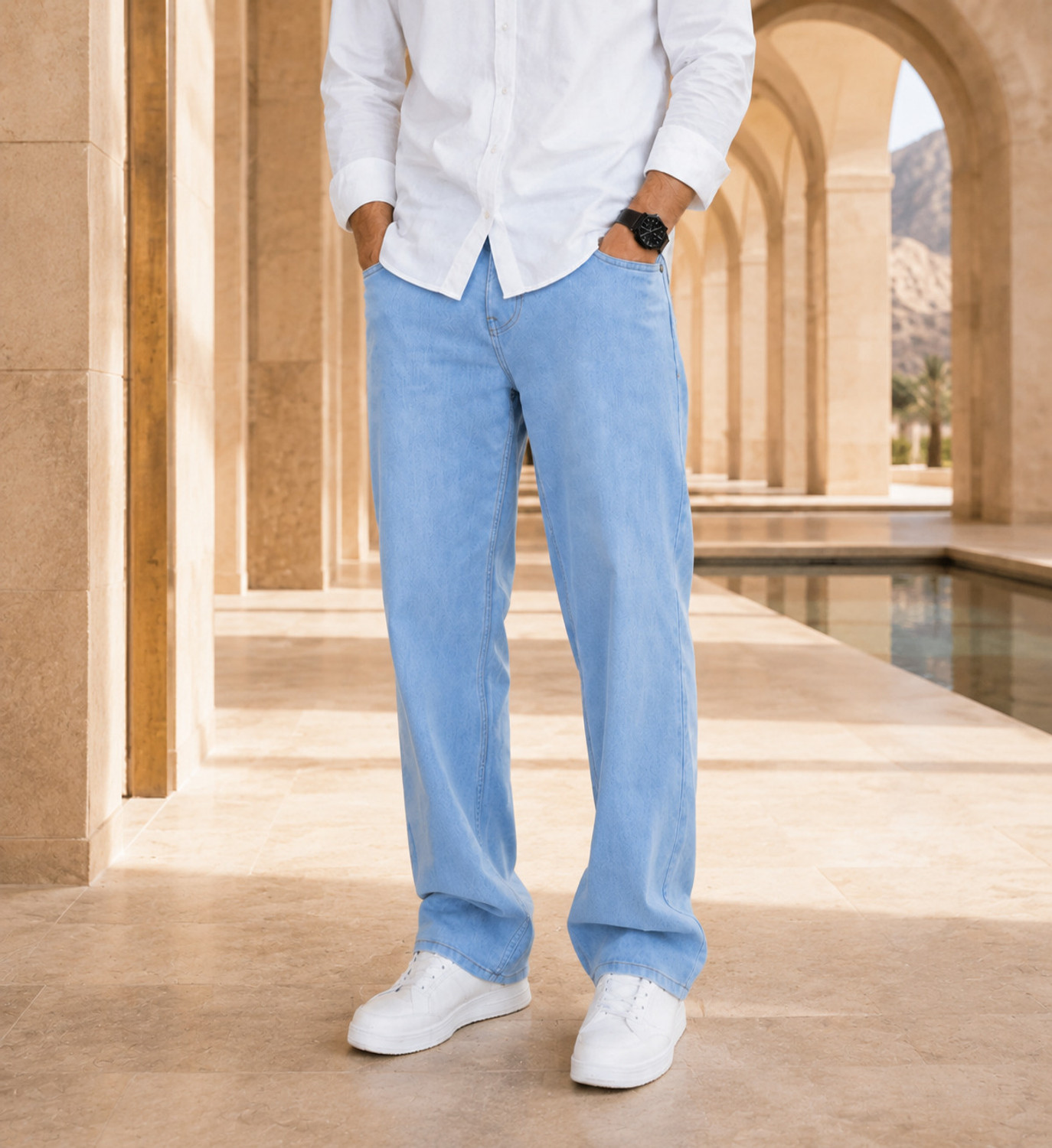 Playfeel Men Boyfriend Mid Rise Light Blue Jeans - Image 1