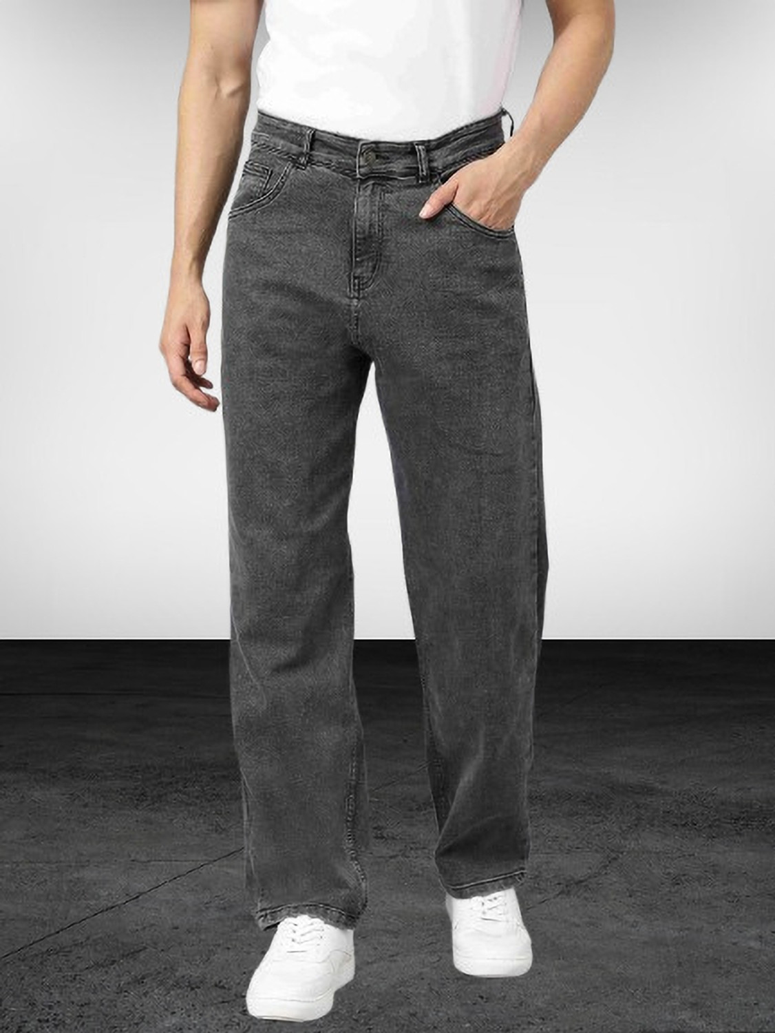 Image of HIGH DENIM Men Straight Fit Mid Rise Dark Blue Jeans