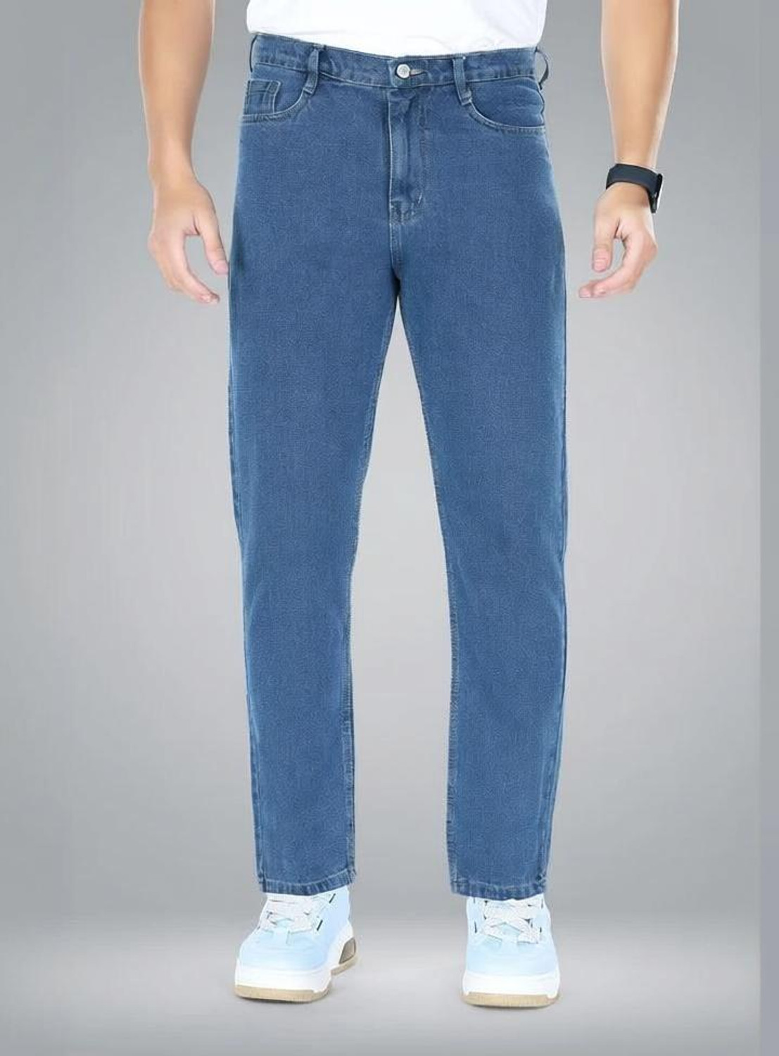 Image of M Q Denim Men Straight Fit Mid Rise Dark Blue Jeans