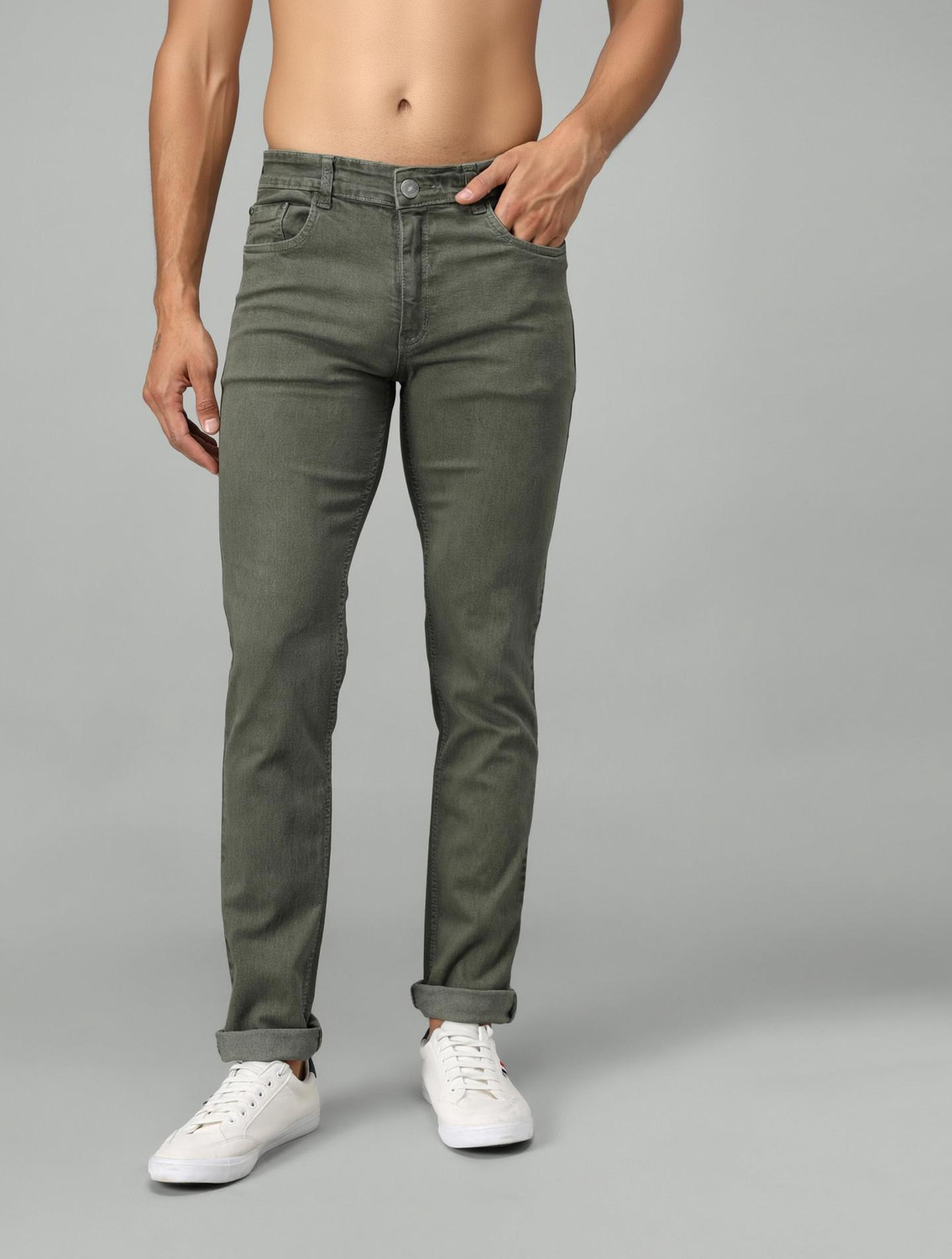Image of REGY Men Slim Mid Rise Green Jeans
