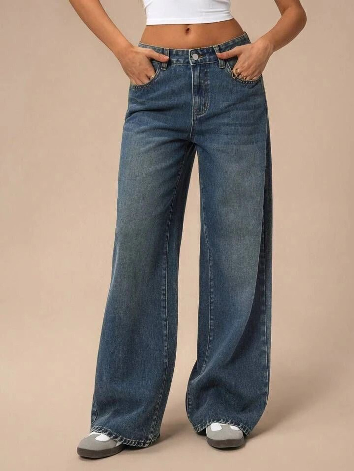 Image of STEPLE DENIMS Women Loose Fit High Rise Blue Jeans