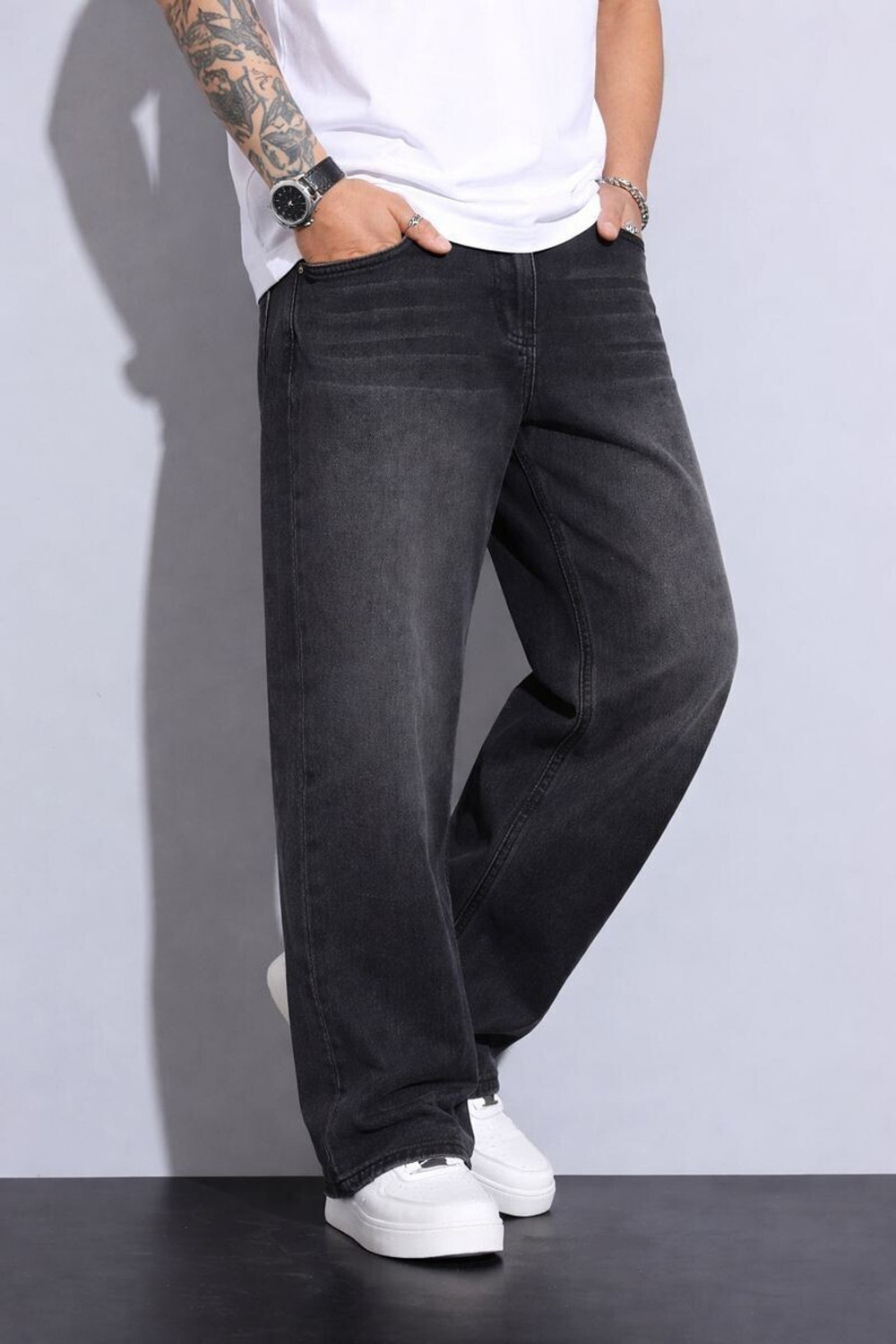 OFTEN TREND Men Baggy Fit Mid Rise Black Jeans - Image 1