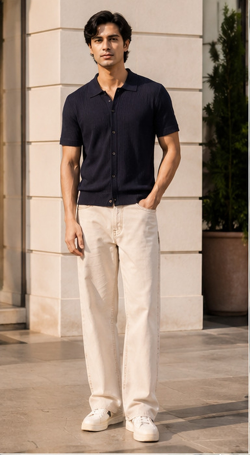 Image of R.Code by The Roadster Life Co. Men Straight Fit Mid Rise Beige Jeans