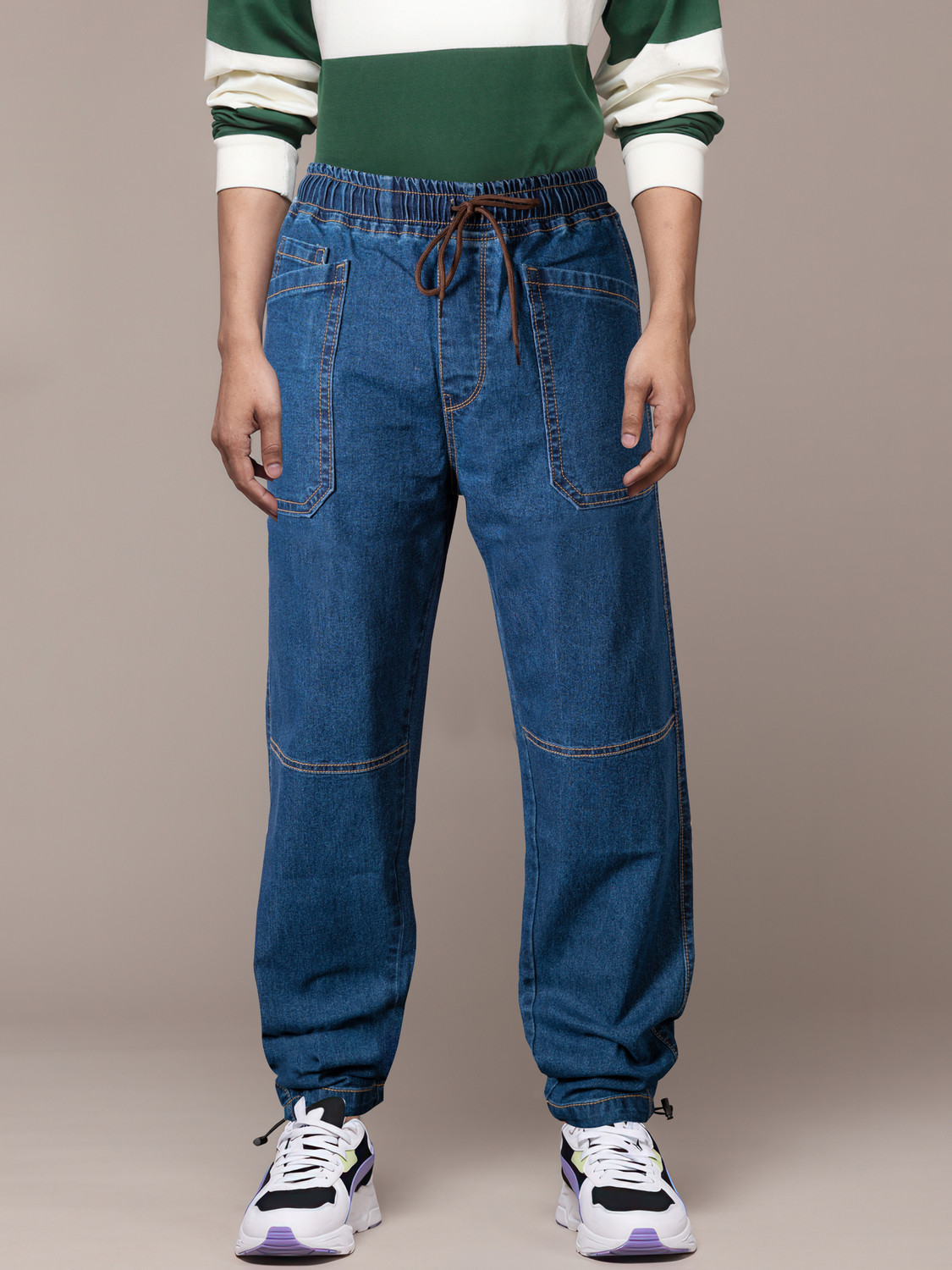 Image of ABFY ZOO Men Jogger Fit Mid Rise Blue Jeans