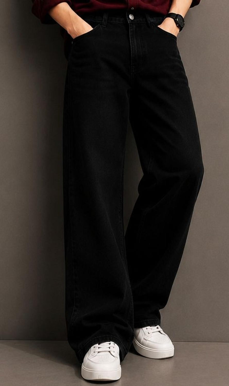 Image of OMP DENIM Men Loose Fit Mid Rise Black Jeans