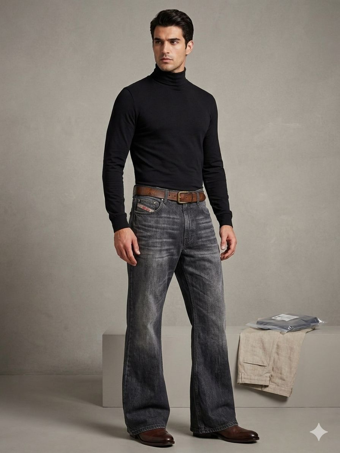APJ GARMENTS Men Flared Low Rise Grey Jeans - Image 1