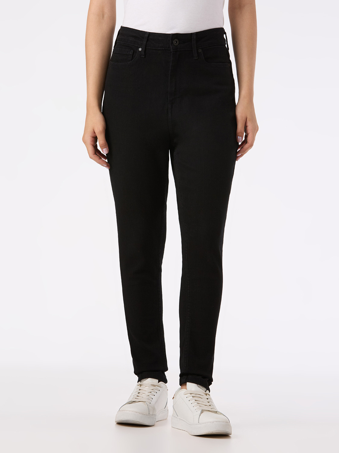 Image of Spykar Women Straight Fit Mid Rise Black Jeans