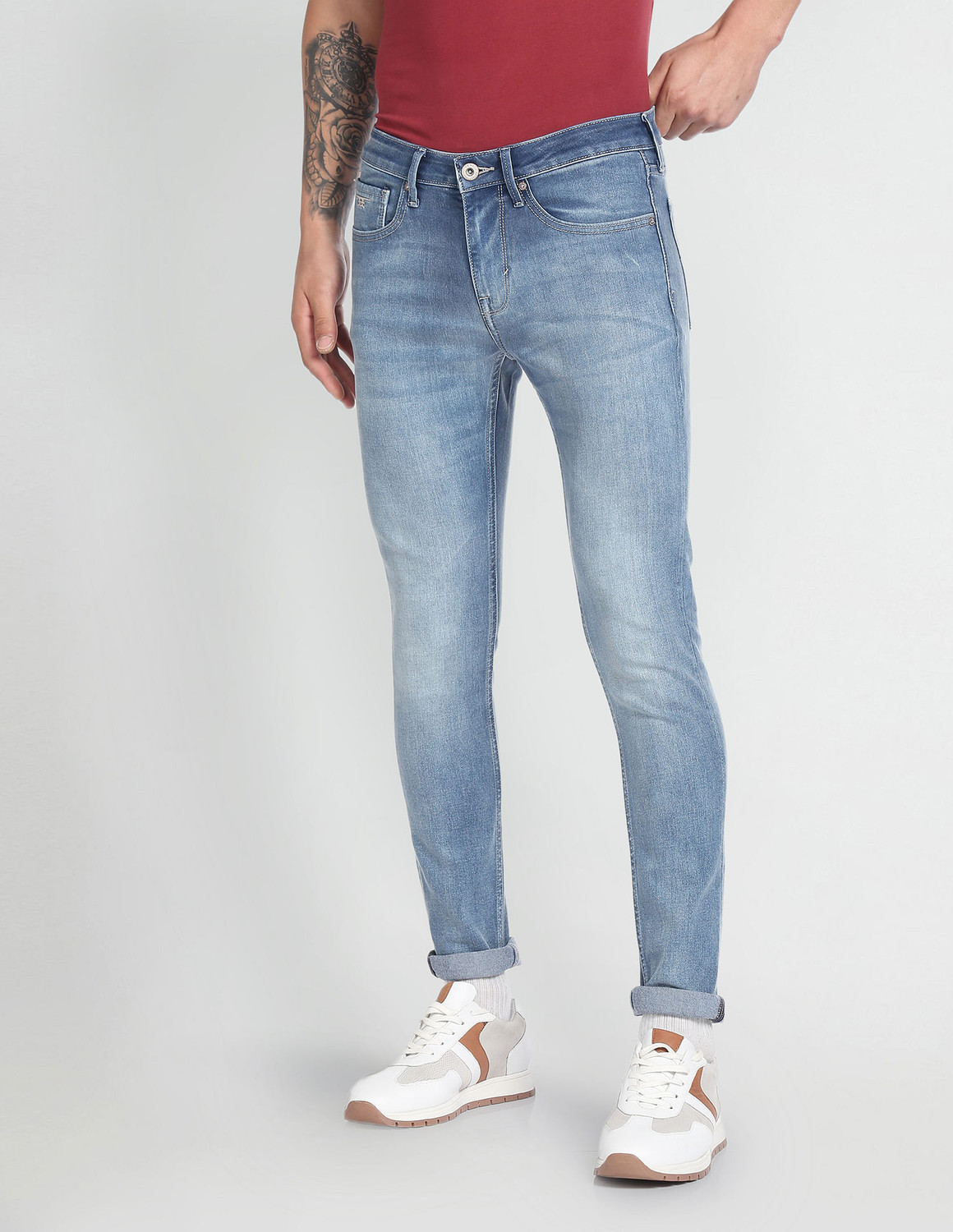 Image of FLYING MACHINE Men Skinny Low Rise Blue Jeans