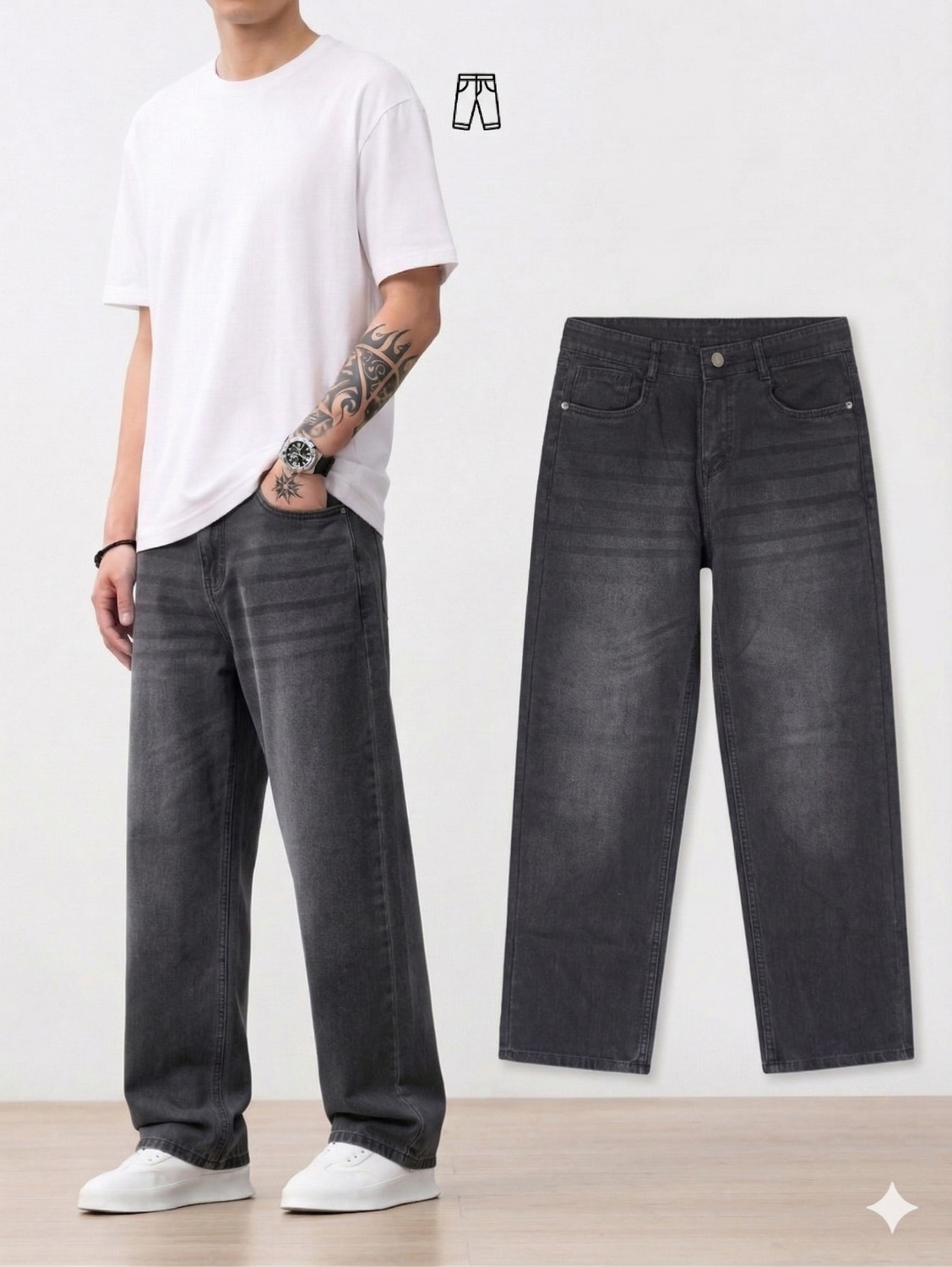 Rodgers Men Loose Fit Mid Rise Dark Grey Jeans - Image 1