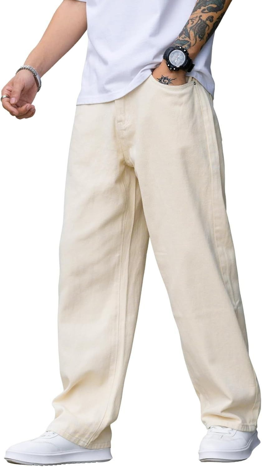 PERISFASHION Loose Fit Men Beige Jeans - Image 6