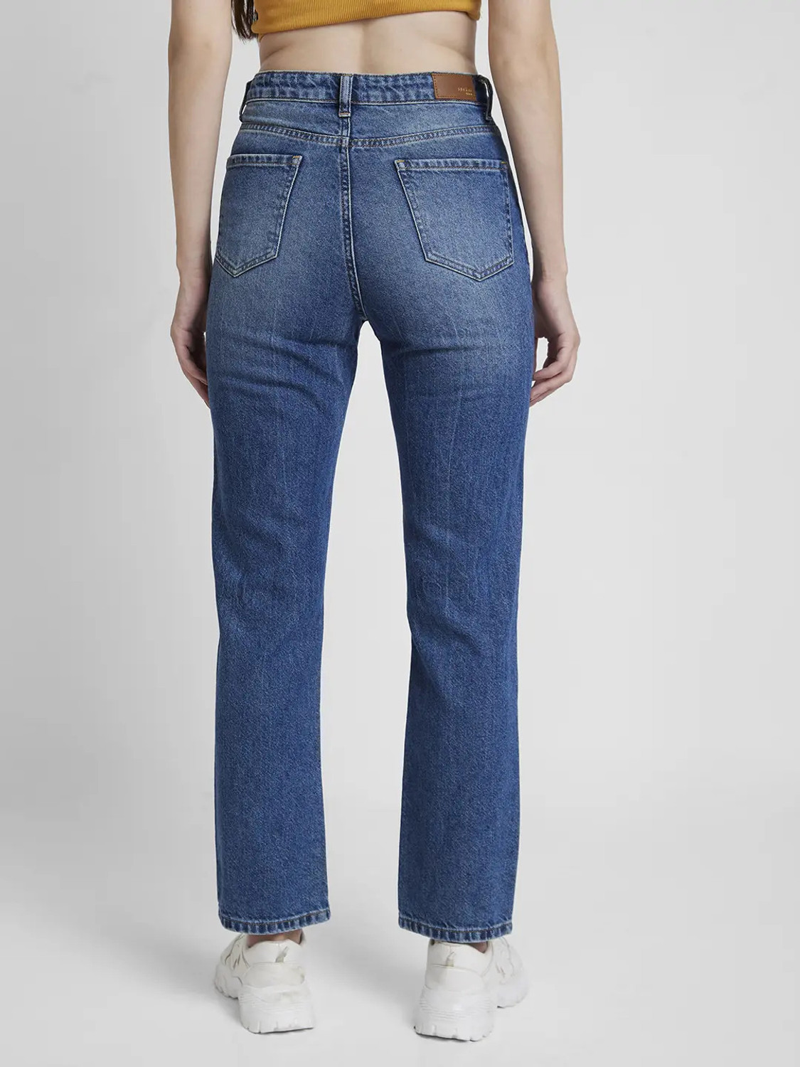 Image of Spykar Women Straight Fit High Rise Dark Blue Jeans