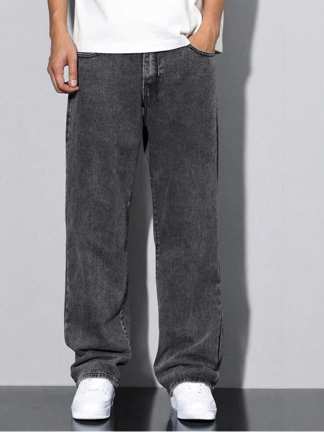 Image of Star4well Men Relaxed Fit Mid Rise Grey Jeans