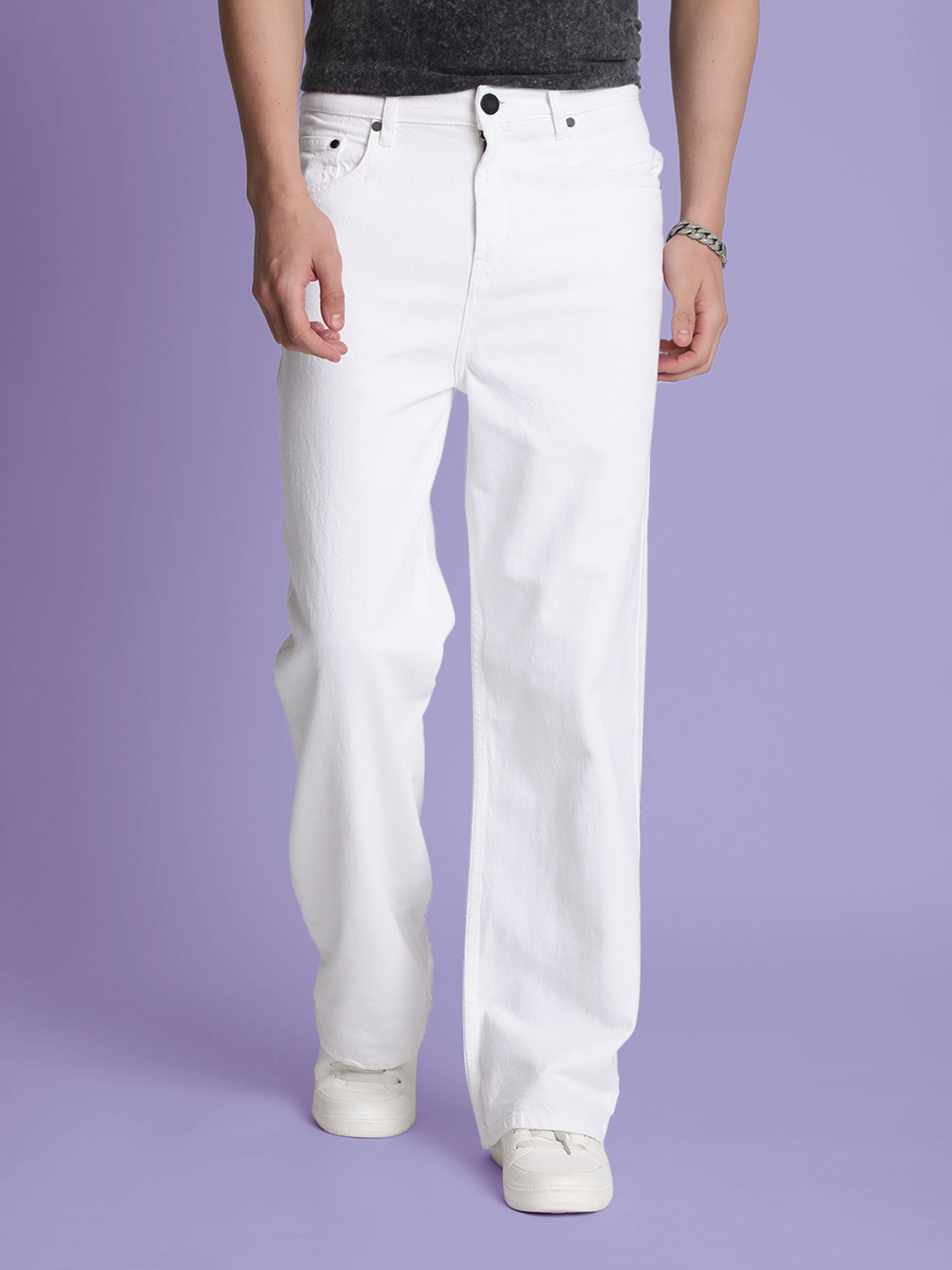 Bene Kleed Men Loose Fit High Rise White Jeans - Image 1