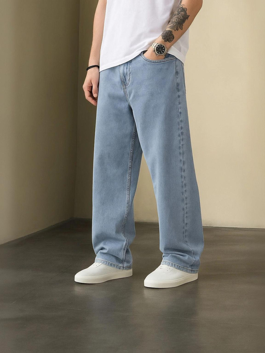 Image of FUDE PRIDE Men Baggy Fit Mid Rise Grey Jeans