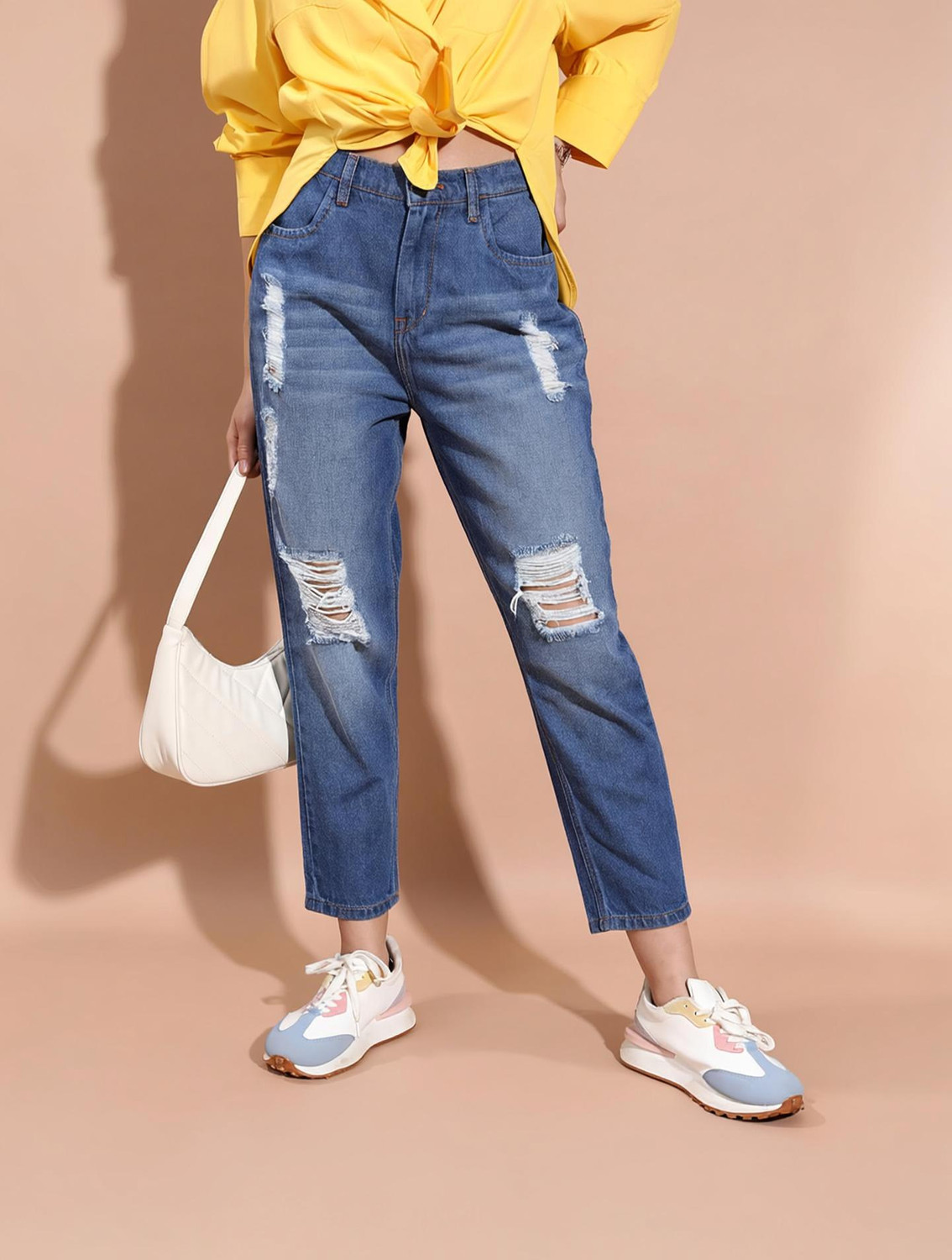 Image of Spykar Women Straight Fit High Rise Dark Blue Jeans