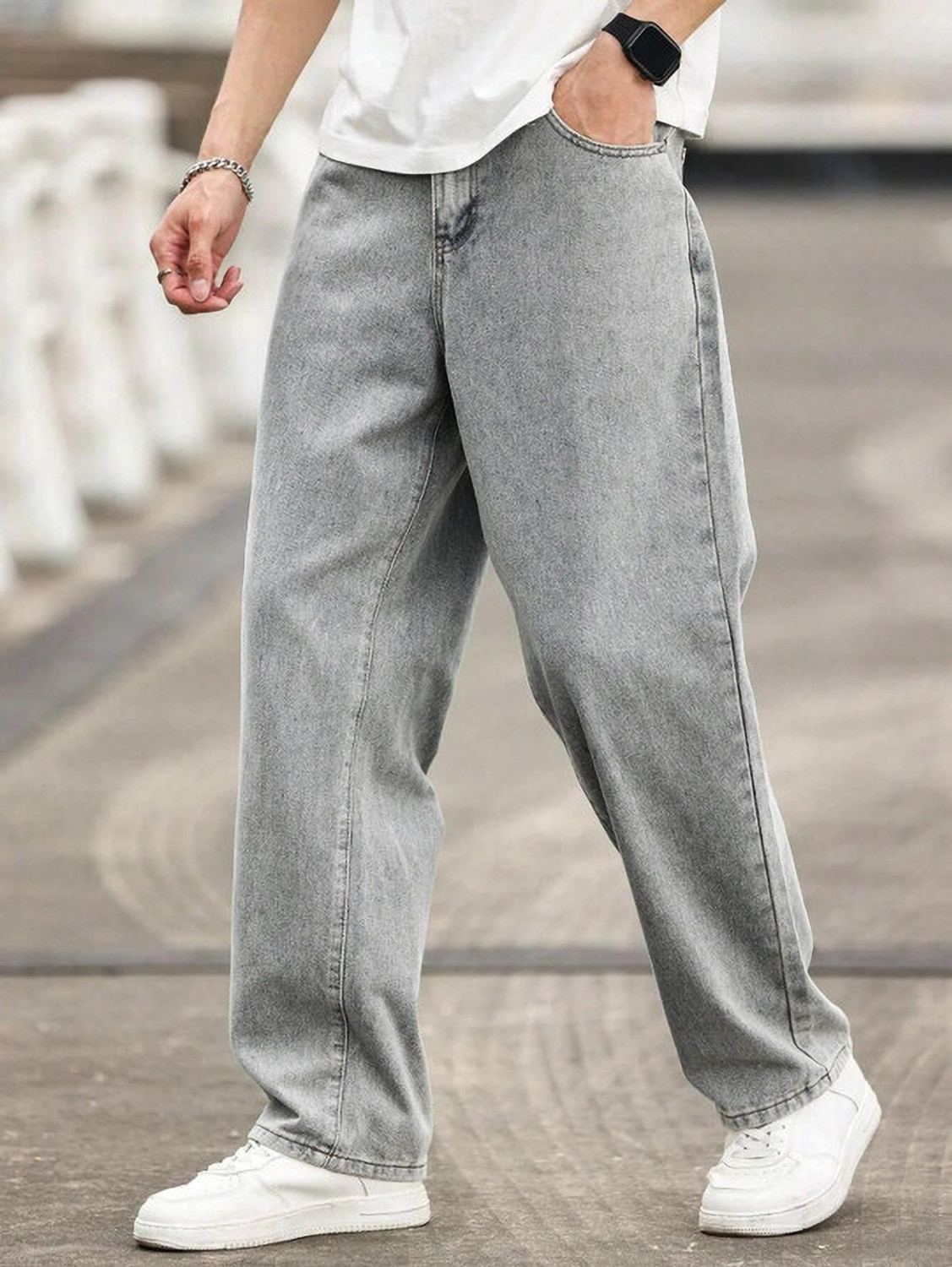 Image of 7 CUTS Men Loose Fit Mid Rise Grey Jeans