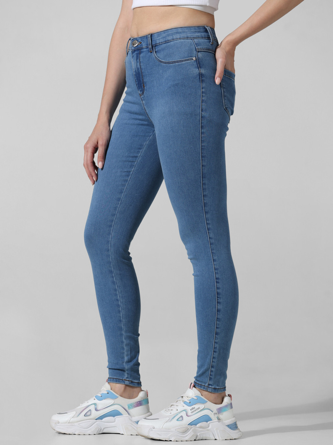 Image of ONLY Women Skinny High Rise Blue Jeans