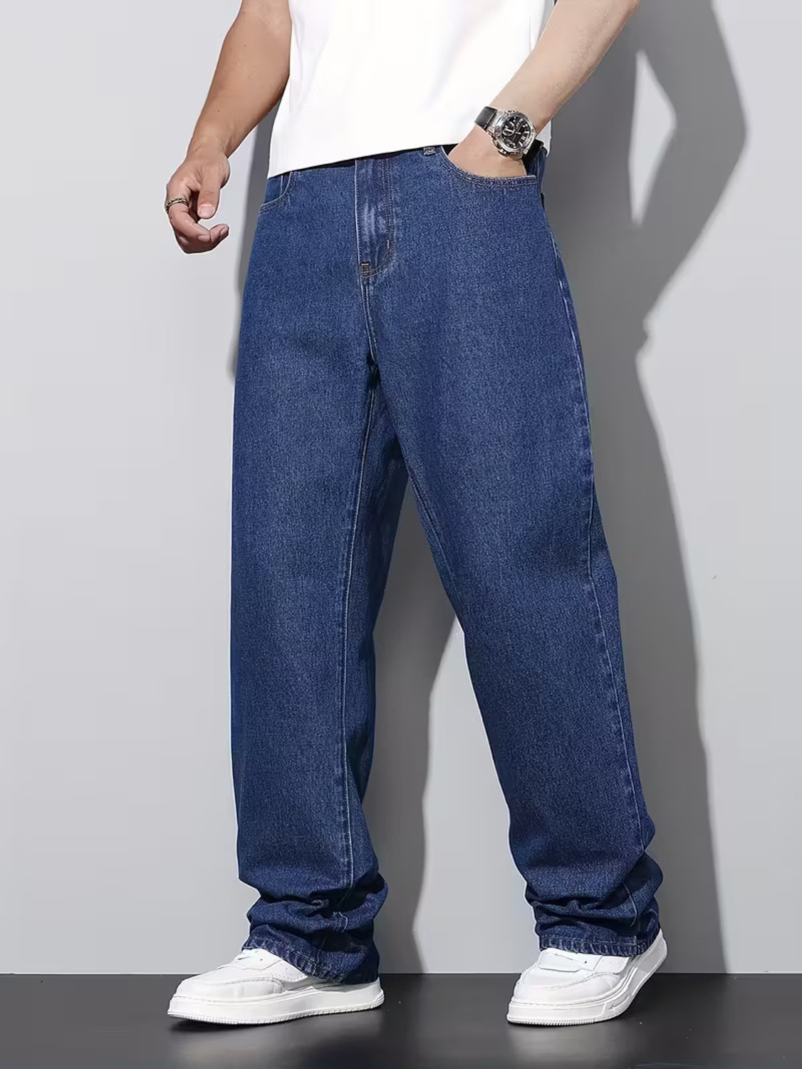 Image of HIGH DENIM Men Straight Fit Mid Rise Dark Blue Jeans
