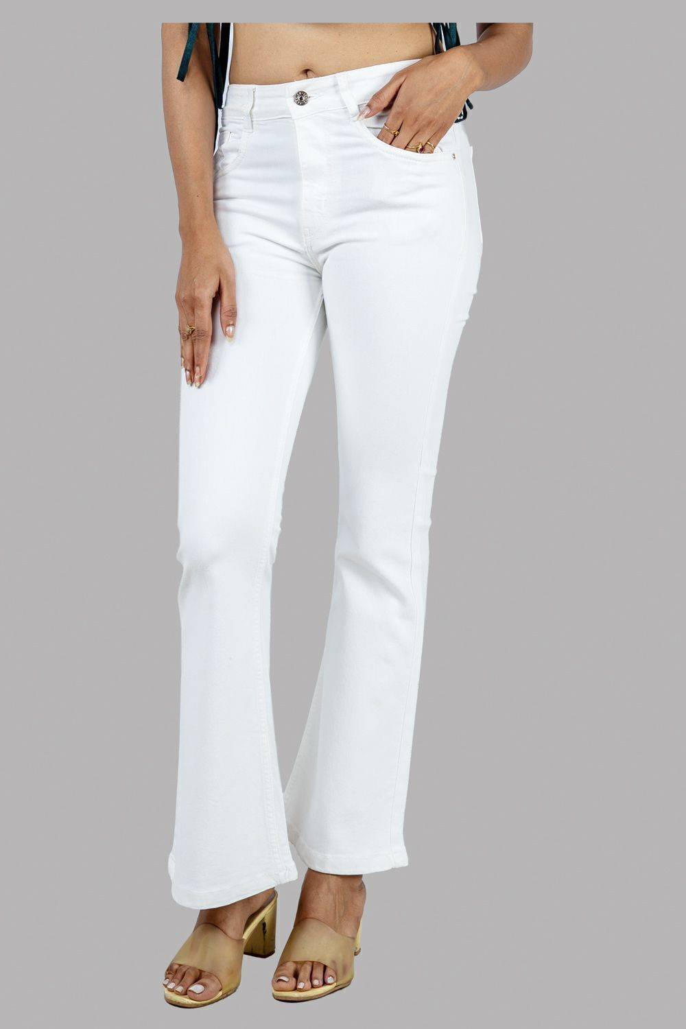 Image of GUTI Women Flared High Rise White Jeans