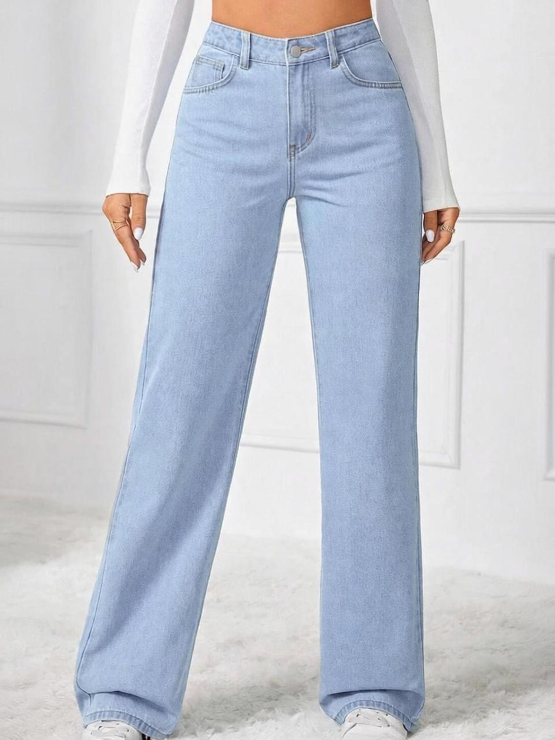 Image of Home Nation Women Wide Leg Mid Rise Light Blue Jeans