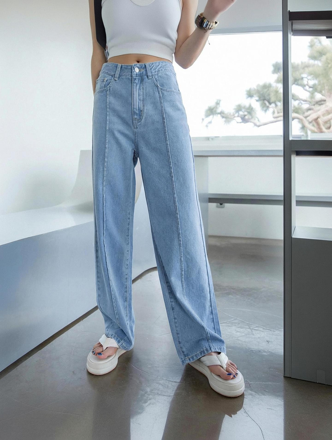 Image of GUTI Women Flared High Rise White Jeans
