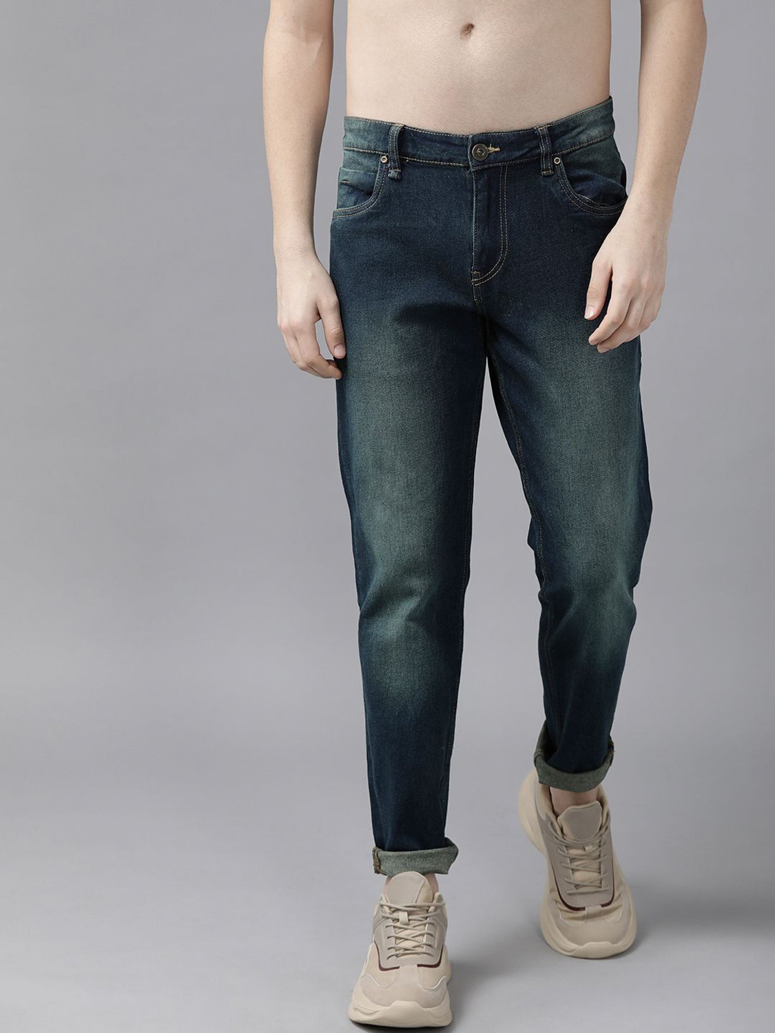 Image of NUMERO UNO Sustainable Denim Men Tapered Fit Low Rise Blue Jeans