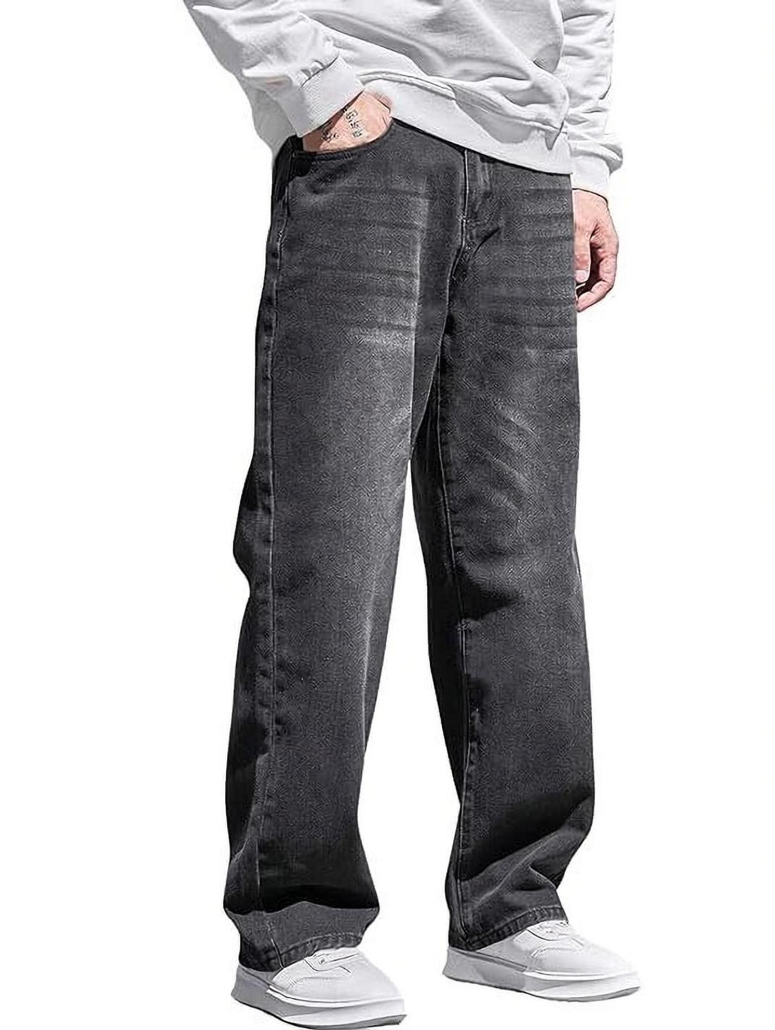 BREXX Men Baggy Fit Mid Rise Grey Jeans - Image 1