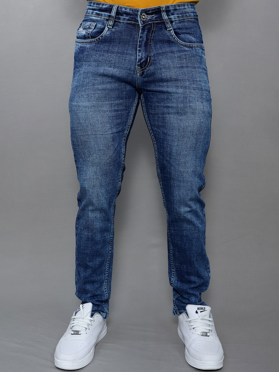 Image of PLOUNGE Men Regular Mid Rise Blue Jeans