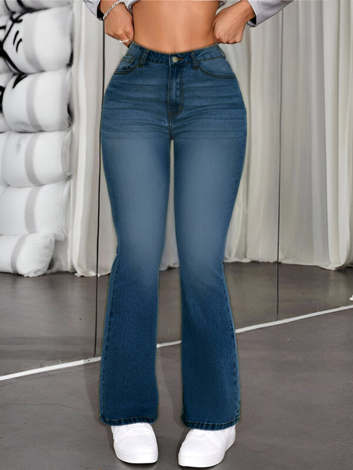 Image of M MODDY Bell Bottom Women Flared High Rise Blue Jeans