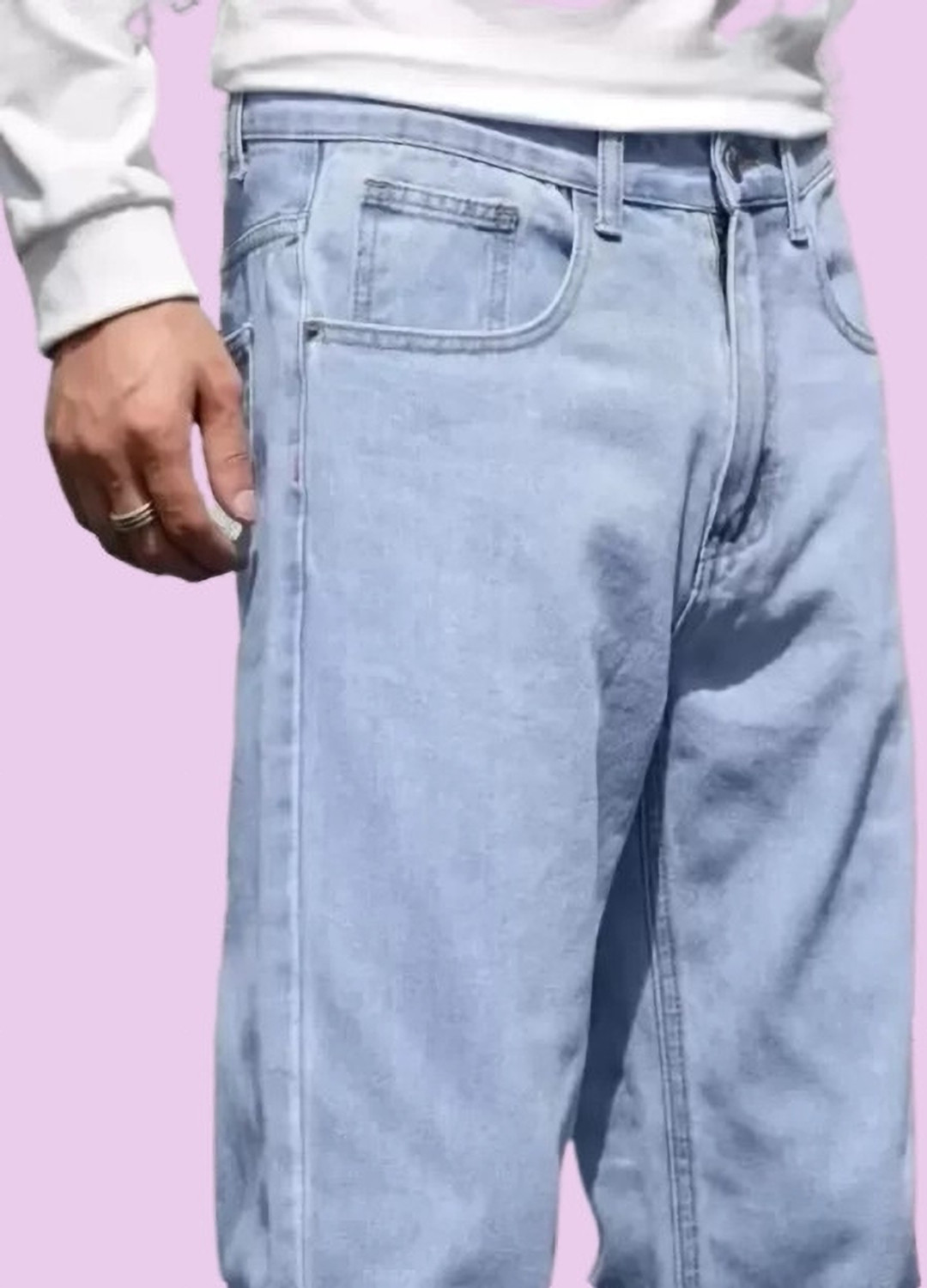 Image of Fader Men Loose Fit Mid Rise Light Blue Jeans