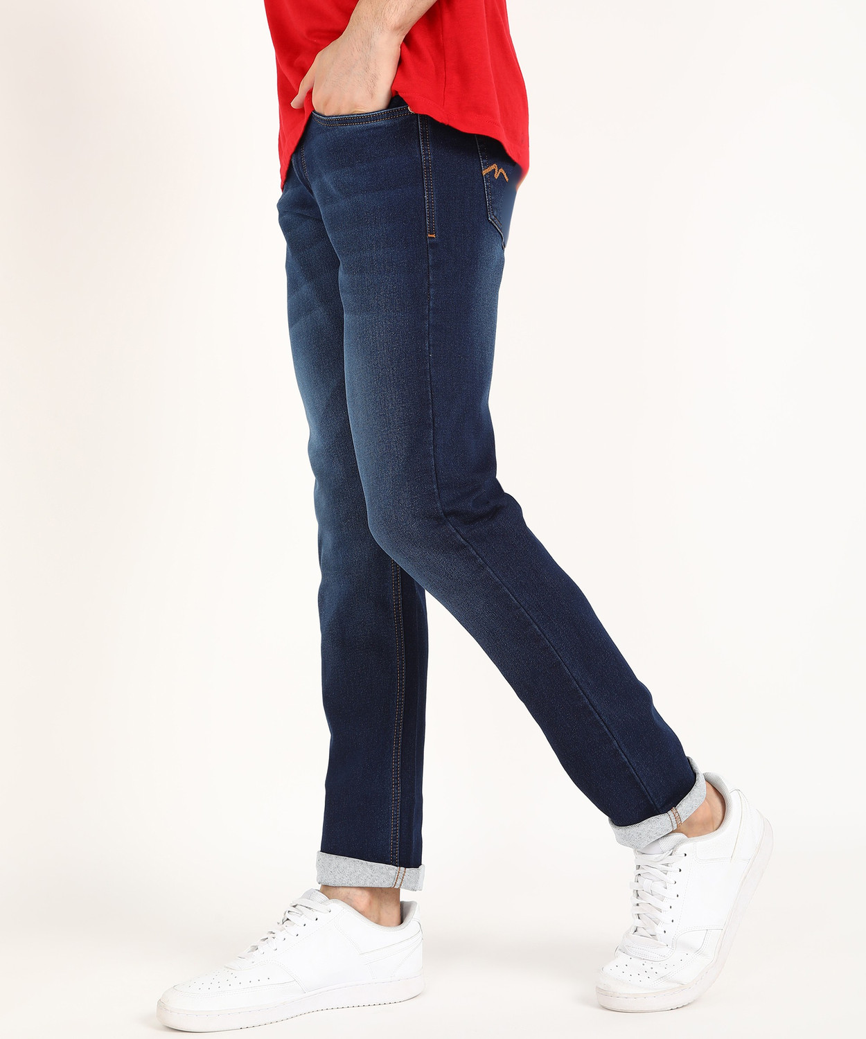Image of NUMERO UNO Sustainable Denim Men Tapered Fit Low Rise Blue Jeans