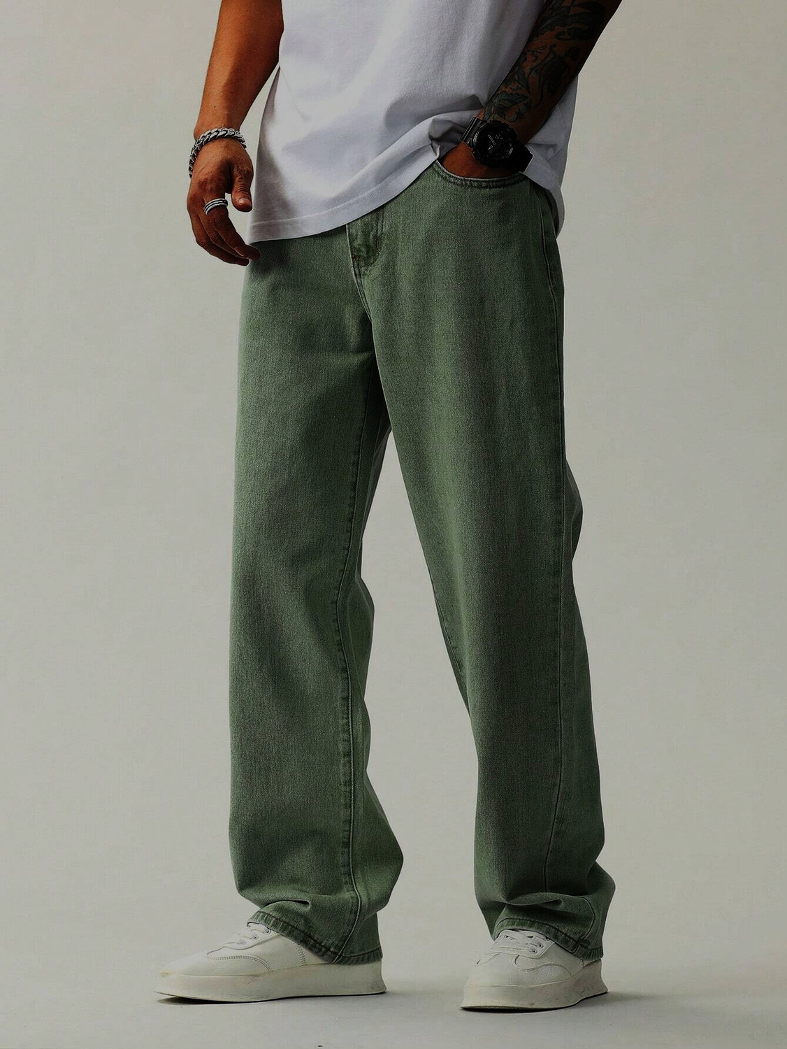 Image of REGY Men Slim Mid Rise Green Jeans